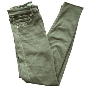 We The Free People High Rise Jegging Sz 26 Army Green Raw Hem Womens Jeans $78